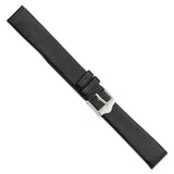 16mm Long Smooth Flat Black Leather Silver-tone Buckle Watch Band