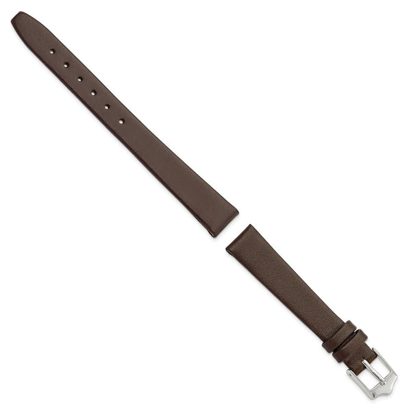 DeBeer 12mm Brown Smooth Flat Leather with Silver-tone Buckle 6.75 inch Watch Band