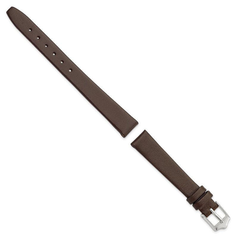 DeBeer 12mm Brown Smooth Flat Leather with Silver-tone Buckle 6.75 inch Watch Band