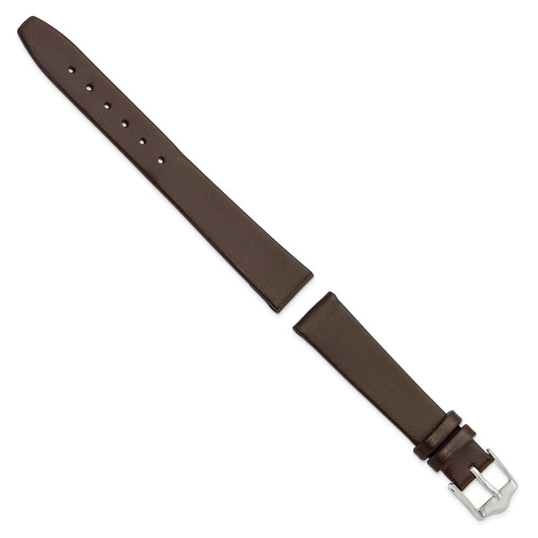 DeBeer 14mm Brown Smooth Flat Leather with Silver-tone Buckle 6.75 inch Watch Band