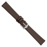 14mm Smooth Flat Dark Brown Leather Silver-tone Buckle Watch Band