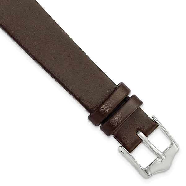 14mm Smooth Flat Dark Brown Leather Silver-tone Buckle Watch Band