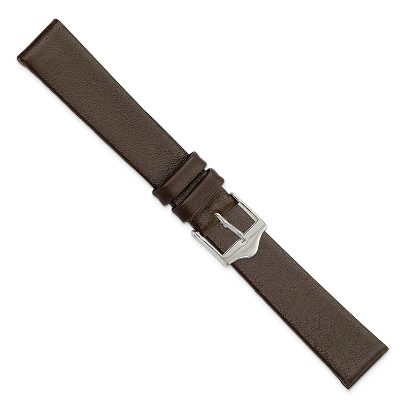 16mm Smooth Flat Dark Brown Leather Silver-tone Buckle Watch Band