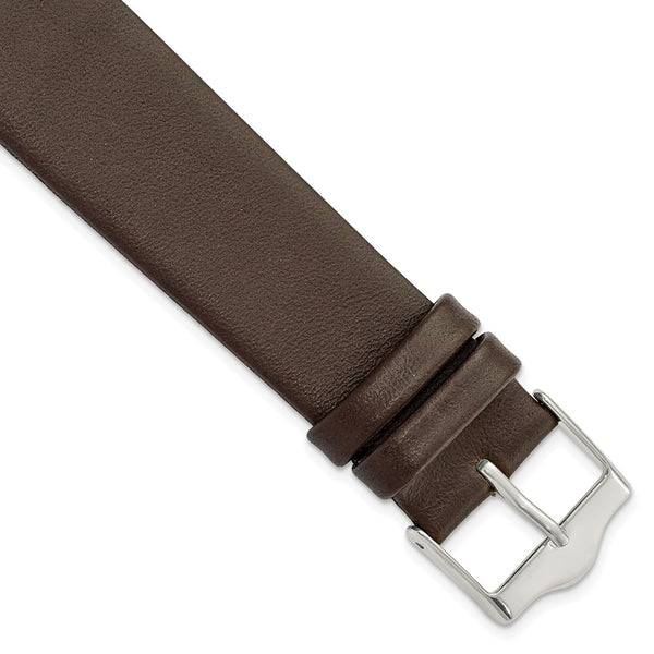 20mm Smooth Flat Dark Brown Leather Silver-tone Buckle Watch Band