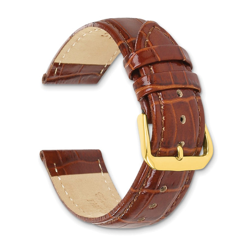 DeBeer 10mm Havana Crocodile Grain Leather with Dark Stitching and Gold-tone Buckle 6.75 inch Watch Band