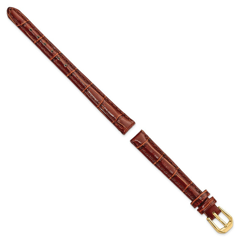 DeBeer 10mm Havana Crocodile Grain Leather with Dark Stitching and Gold-tone Buckle 6.75 inch Watch Band