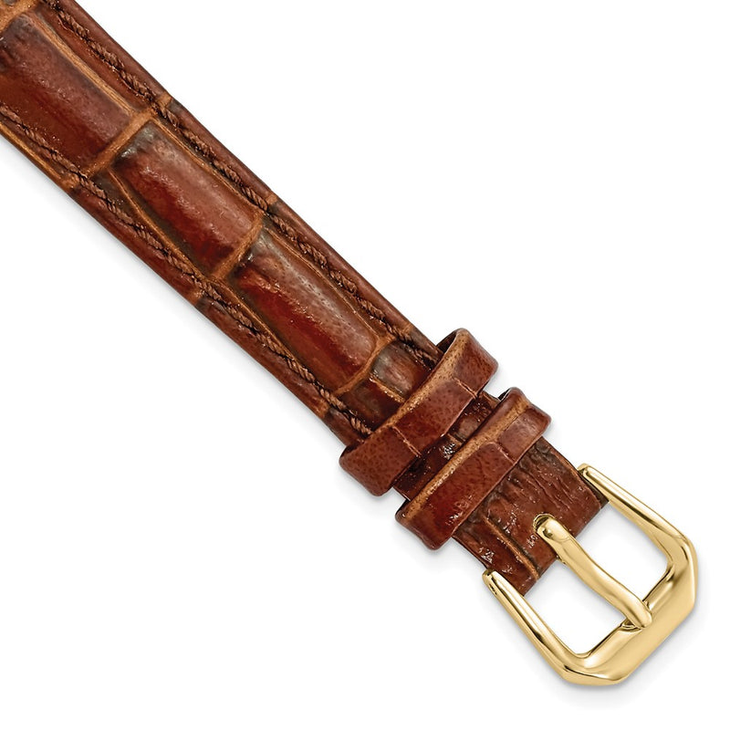 12mm Mahogany Brown Crocodile Dark Stitch Gold-tone Bkle Watch Band