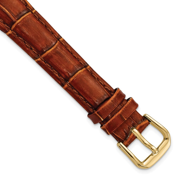 14mm Mahogany Brown Crocodile Dark Stitch Gold-tone Bkle Watch Band