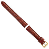 DeBeer 16mm Havana Crocodile Grain Leather with Dark Stitching and Gold-tone Buckle 7.5 inch Watch Band