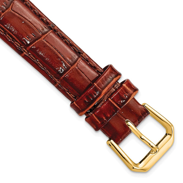 16mm Mahogany Brown Crocodile Dark Stitch Gold-tone Bkle Watch Band