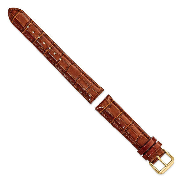 18mm Mahogany Brown Crocodile Dark Stitch Gold-tone Bkle Watch Band