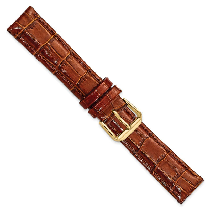 DeBeer 18mm Havana Crocodile Grain Leather with Dark Stitching and Gold-tone Buckle 7.5 inch Watch Band