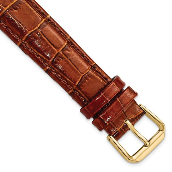 18mm Mahogany Brown Crocodile Dark Stitch Gold-tone Bkle Watch Band