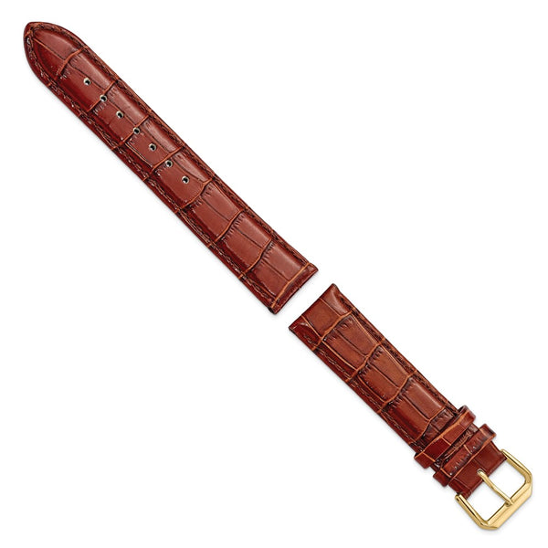 DeBeer 19mm Havana Crocodile Grain Leather with Dark Stitching and Gold-tone Buckle 7.5 inch Watch Band