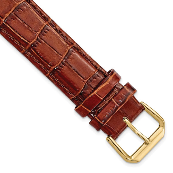 19mm Mahogany Brown Crocodile Dark Stitch Gold-tone Bkle Watch Band