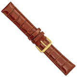 DeBeer 20mm Havana Crocodile Grain Leather with Dark Stitching and Gold-tone Buckle 7.5 inch Watch Band