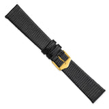 19mm Flat Black Lizard Grain Leather Gold-tone Buckle Watch Band