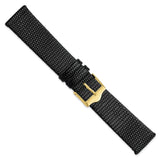 20mm Flat Black Lizard Grain Leather Gold-tone Buckle Watch Band