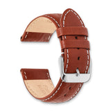 24mm Mahogany Brn Sport Leather White Stitch Slvr-tone Buckle Watch Band