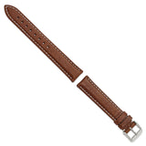 17mm Mahogany Brn Sport Leather White Stitch Slvr-tone Buckle Watch Band