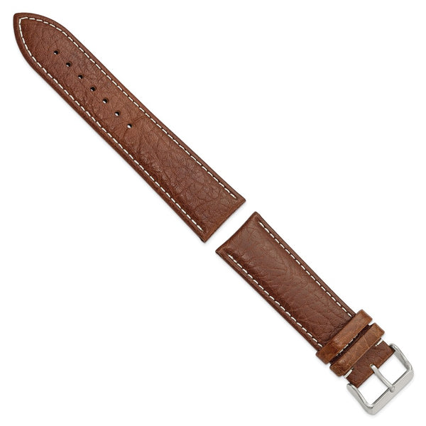 24mm Mahogany Brn Sport Leather White Stitch Slvr-tone Buckle Watch Band