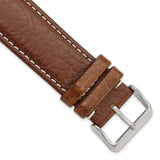 24mm Mahogany Brn Sport Leather White Stitch Slvr-tone Buckle Watch Band