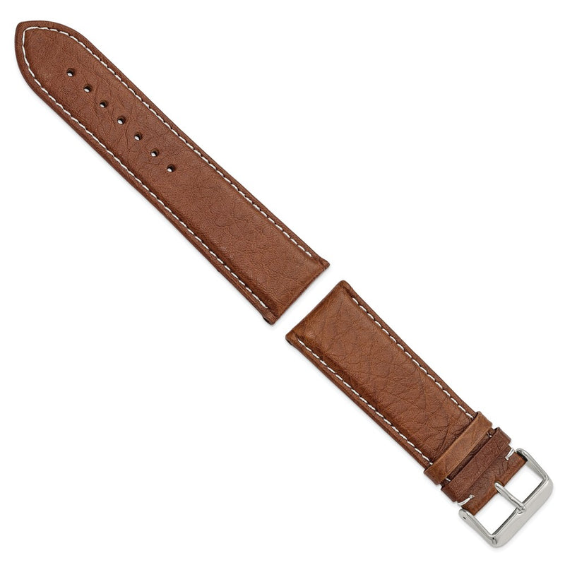 26mm Mahogany Brn Sport Leather White Stitch Slvr-tone Buckle Watch Band