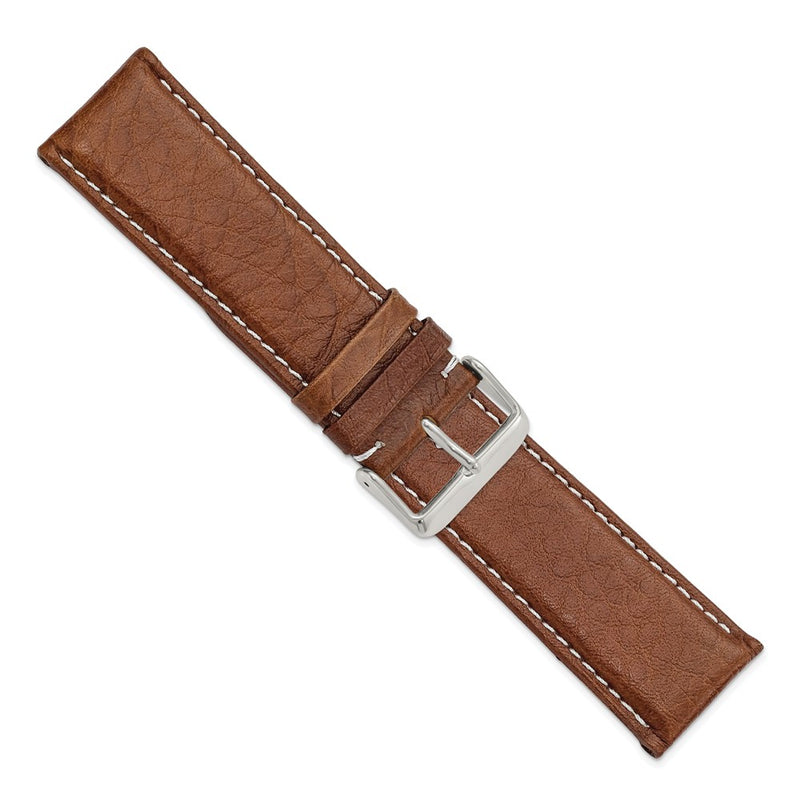 26mm Mahogany Brn Sport Leather White Stitch Slvr-tone Buckle Watch Band