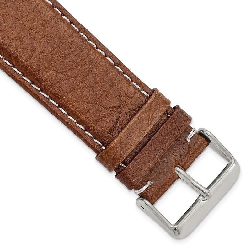 26mm Mahogany Brn Sport Leather White Stitch Slvr-tone Buckle Watch Band