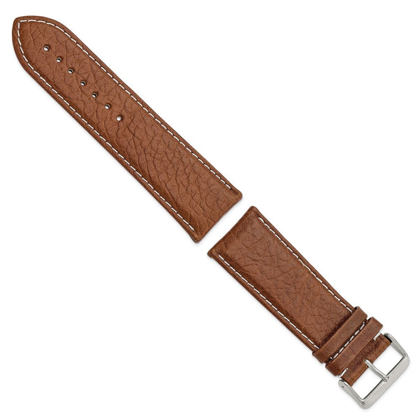 28mm Mahogany Brn Sport Leather White Stitch Slvr-tone Buckle Watch Band