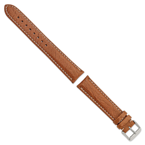 20mm Long Mahogany Brn Sport Leather White Stitch Slvr-tone Bkle Watch Band