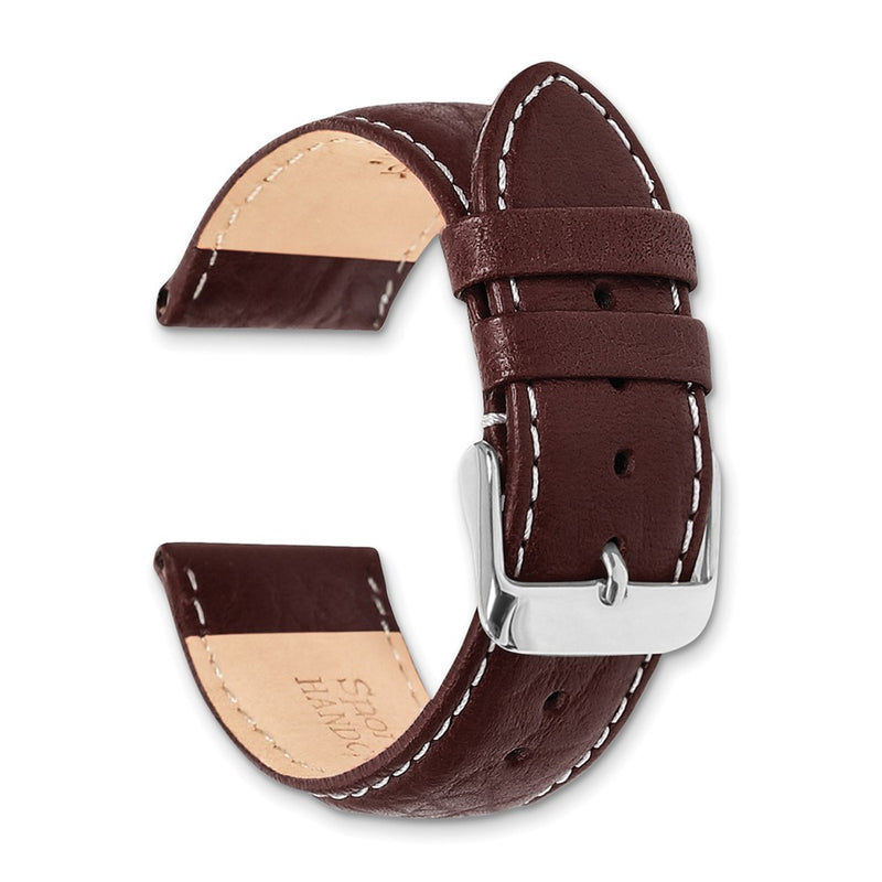 20mm Dark Brown Sport Leather White Stitch Silver-tone Buckle Watch Band