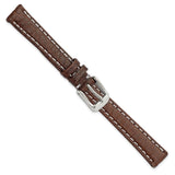 12mm Dark Brown Sport Leather White Stitch Silver-tone Buckle Watch Band