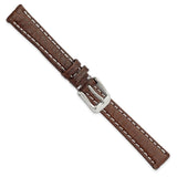 DeBeer 12mm Dark Brown Sport Leather with White Stitching and Silver-tone Buckle 6.75 inch Watch Band