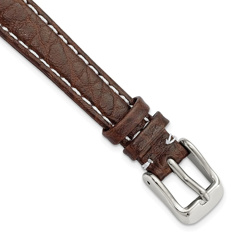 12mm Dark Brown Sport Leather White Stitch Silver-tone Buckle Watch Band