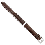 18mm Dark Brown Sport Leather White Stitch Silver-tone Buckle Watch Band