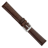 18mm Dark Brown Sport Leather White Stitch Silver-tone Buckle Watch Band