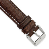 18mm Dark Brown Sport Leather White Stitch Silver-tone Buckle Watch Band