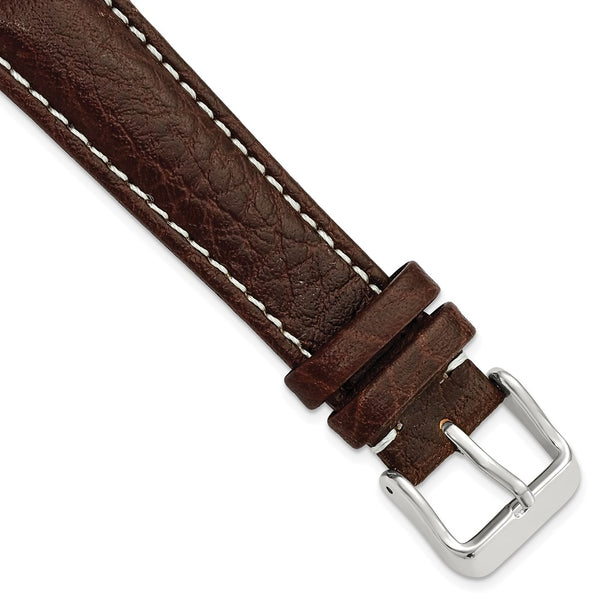 19mm Dark Brown Sport Leather White Stitch Silver-tone Buckle Watch Band