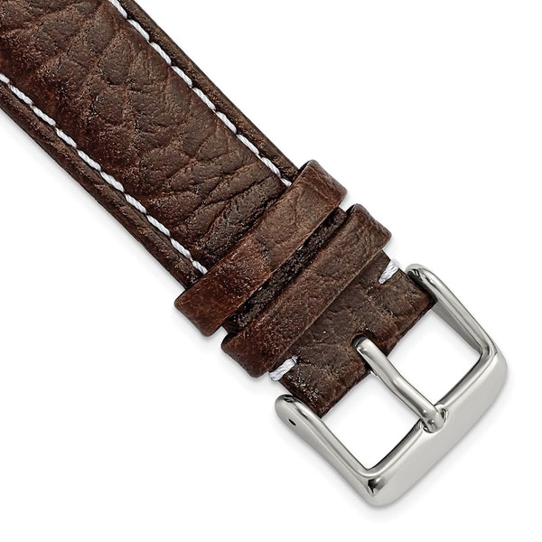 20mm Dark Brown Sport Leather White Stitch Silver-tone Buckle Watch Band