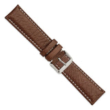 22mm Dark Brown Sport Leather White Stitch Silver-tone Buckle Watch Band