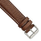 22mm Dark Brown Sport Leather White Stitch Silver-tone Buckle Watch Band