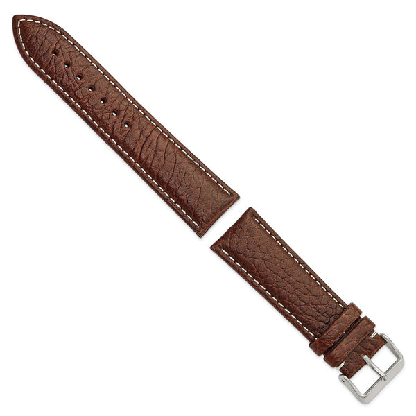 24mm Dark Brown Sport Leather White Stitch Silver-tone Buckle Watch Band