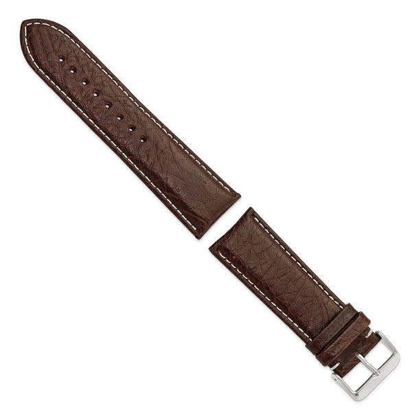 26mm Dark Brown Sport Leather White Stitch Silver-tone Buckle Watch Band