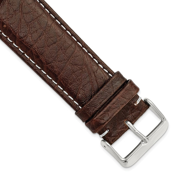 26mm Dark Brown Sport Leather White Stitch Silver-tone Buckle Watch Band