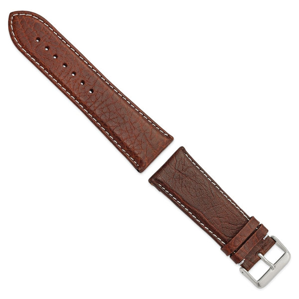 28mm Dark Brown Sport Leather White Stitch Silver-tone Buckle Watch Band