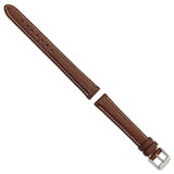 16mm Long Dark Brown Leather White Stitch Silver-tone Buckle Watch Band