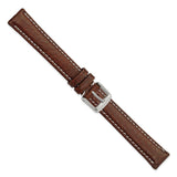 16mm Long Dark Brown Leather White Stitch Silver-tone Buckle Watch Band