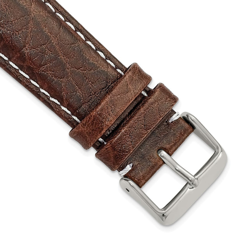 DeBeer 22mm Short Dark Brown Leather with White Stitching and Silver-tone Buckle 6.75 inch Watch Band