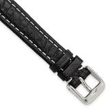 14mm Black Sport Leather White Stitch Silver-tone Buckle Watch Band